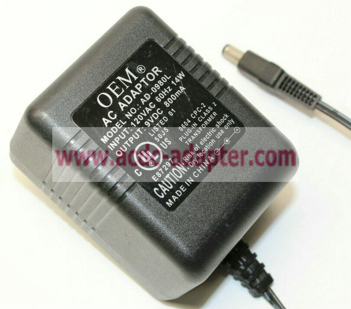 New OEM AD-0980L 9V 800mA AC Power Supply Charger Adapter New OEM AD-0980L 9V 800mA AC Power Supply Charger Adapter